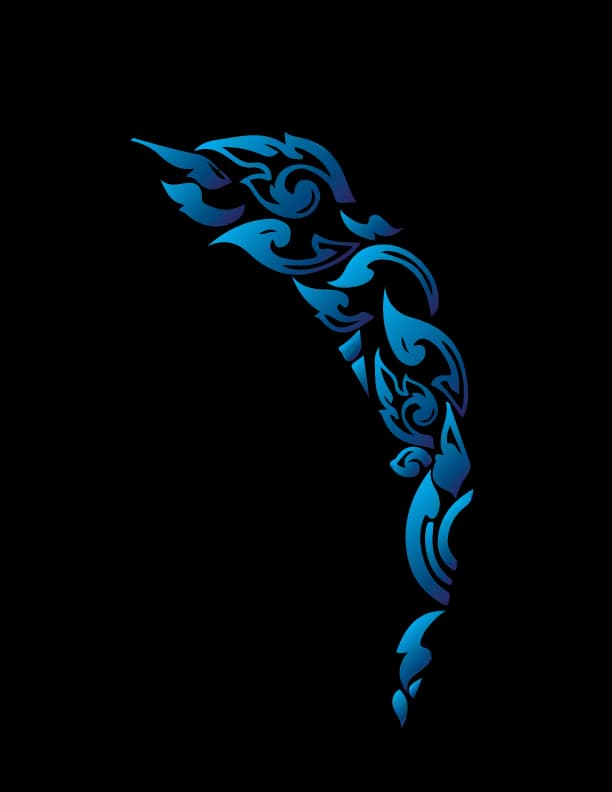 Blue curved ornamental motif isolated on a transparent background