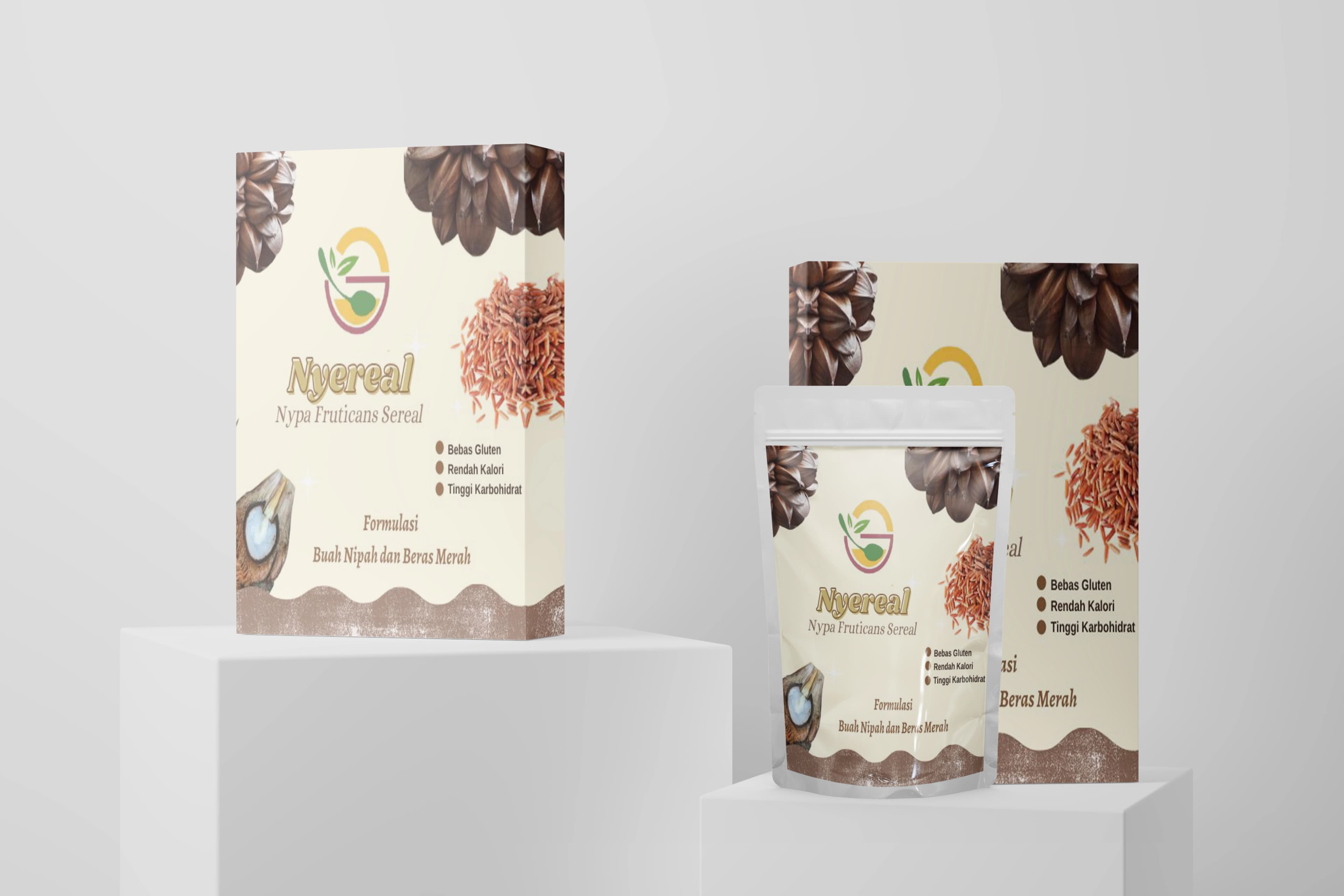 Nyereal cereal packaging concept shown as a box and standing pouch